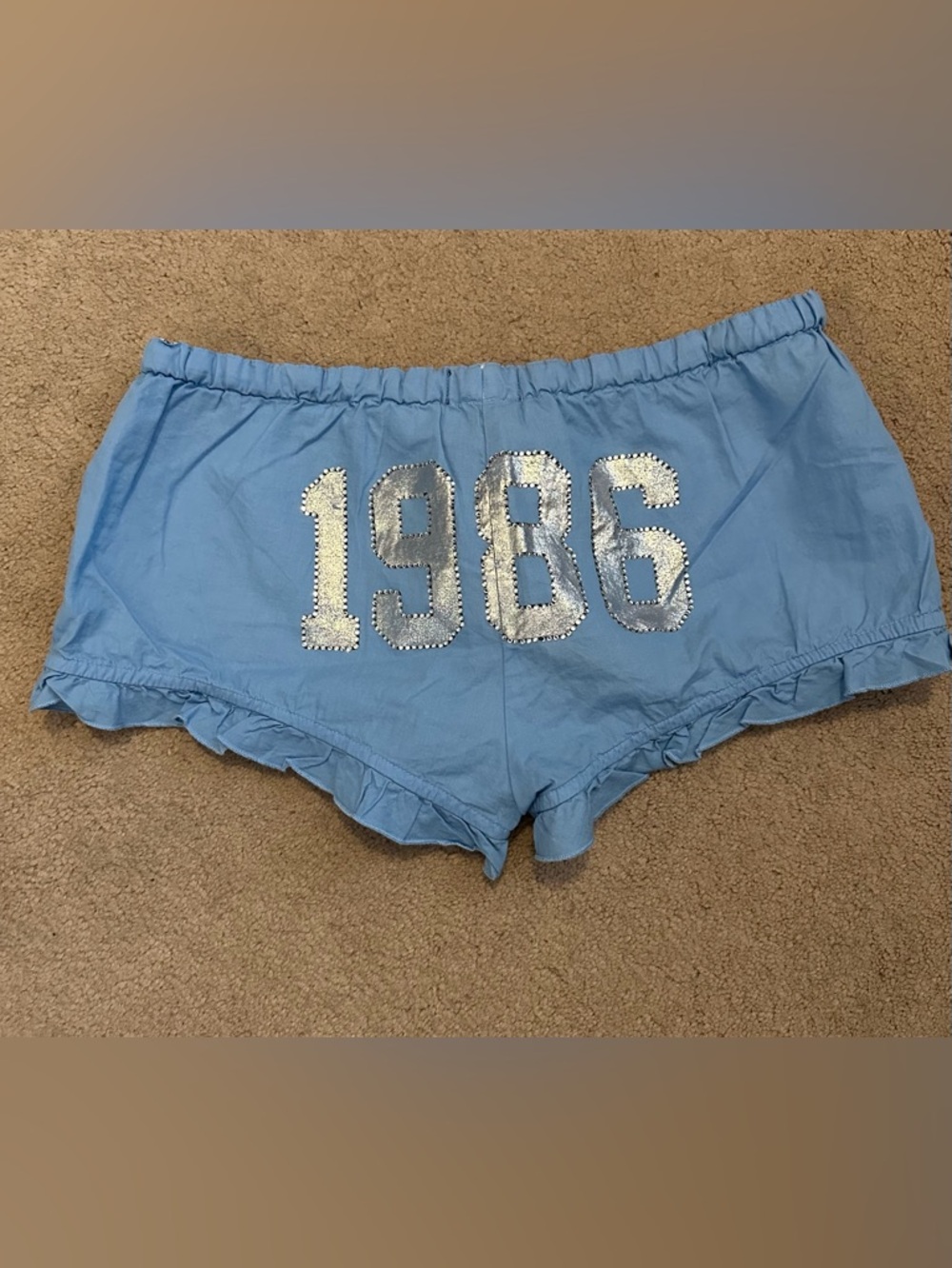 VS Pink Vintage Blue Ruffled 1986 Rhinestone Shorts S